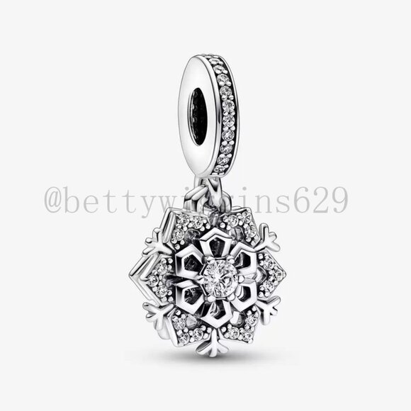 Pandora Sparkling Snowflake Double Dangle Charm - Picture 1 of 2